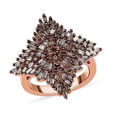 Natural Champagne Diamond 0.99 ctw Ring in 18K Vermeil Rose Gold Over Sterling Silver (Size 5.5)