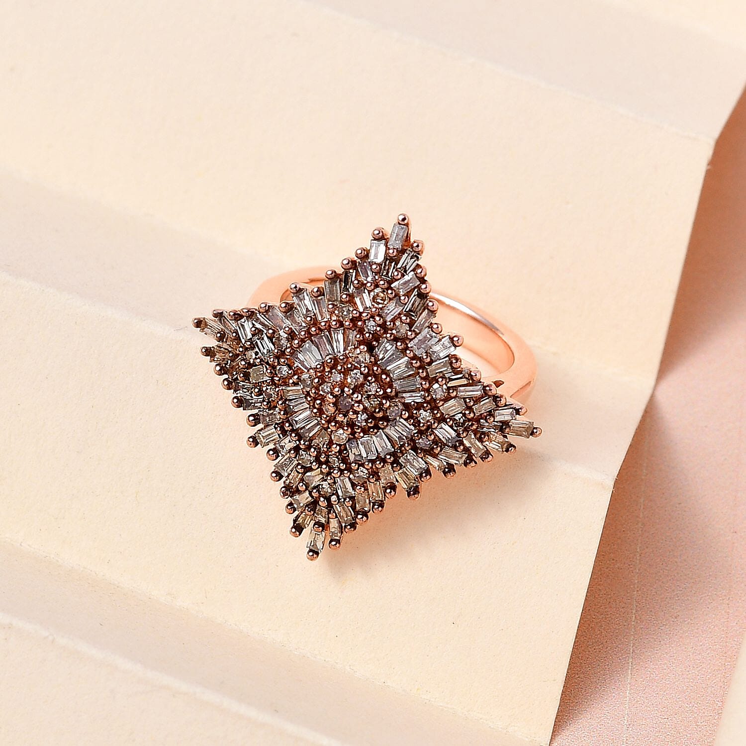 Natural Champagne Diamond 0.99 ctw Ring in 18K Vermeil Rose Gold Over Sterling Silver (Size 10.0)