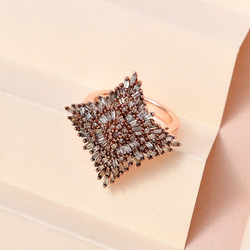 Natural Champagne Diamond 0.99 ctw Ring in 18K Vermeil Rose Gold Over Sterling Silver (Size 10.0)