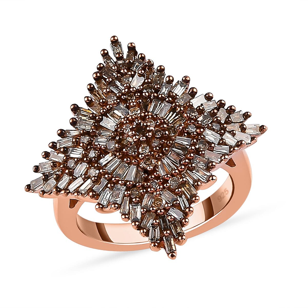 Natural Champagne Diamond 0.99 ctw Ring in 18K Vermeil Rose Gold Over Sterling Silver (Size 10.0)