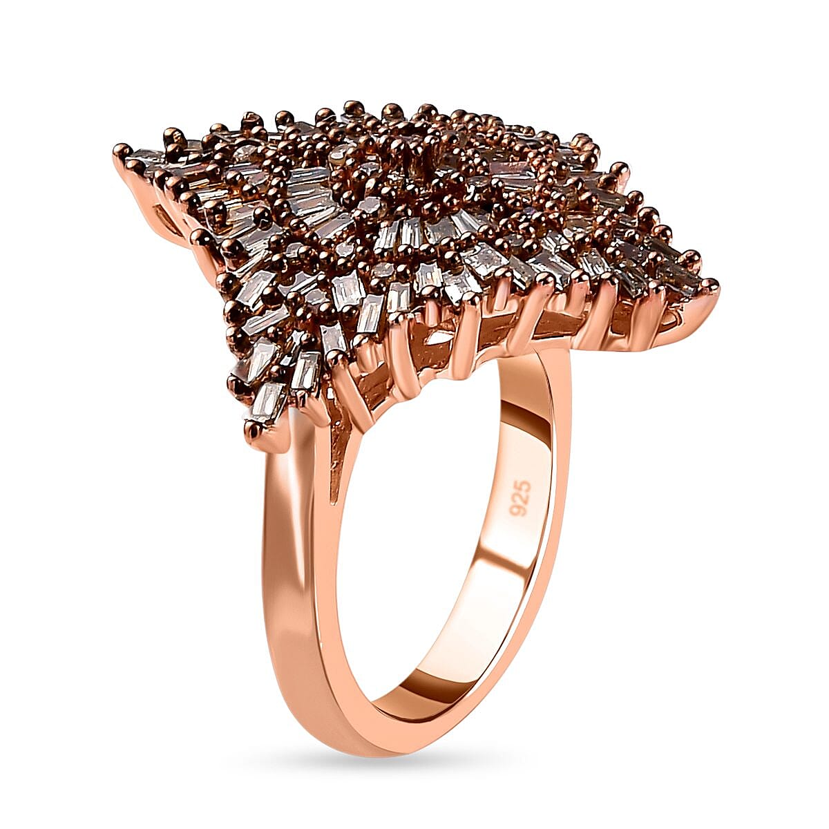 Natural Champagne Diamond 0.99 ctw Ring in 18K Vermeil Rose Gold Over Sterling Silver (Size 10.0)