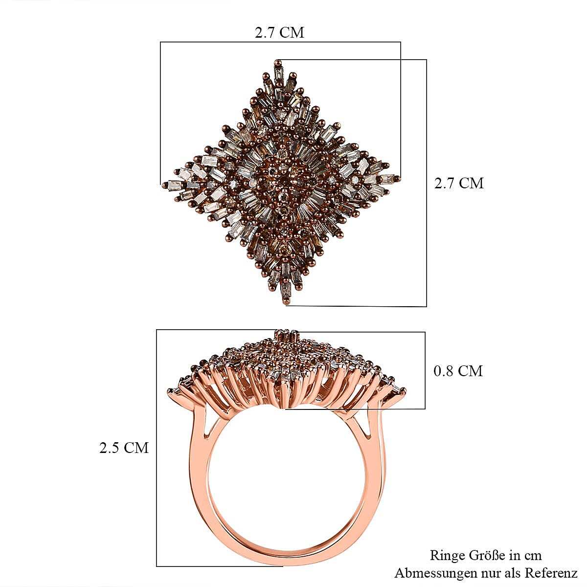 Natural Champagne Diamond 0.99 ctw Ring in 18K Vermeil Rose Gold Over Sterling Silver (Size 10.0)