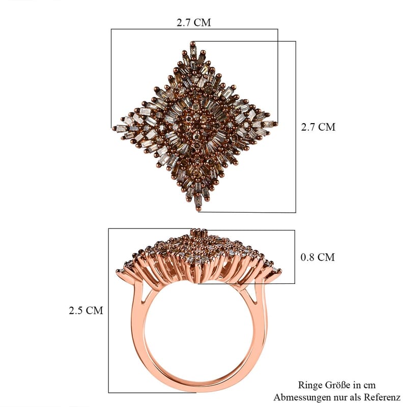 Natural Champagne Diamond 0.99 ctw Ring in 18K Vermeil Rose Gold Over Sterling Silver (Size 10.0)