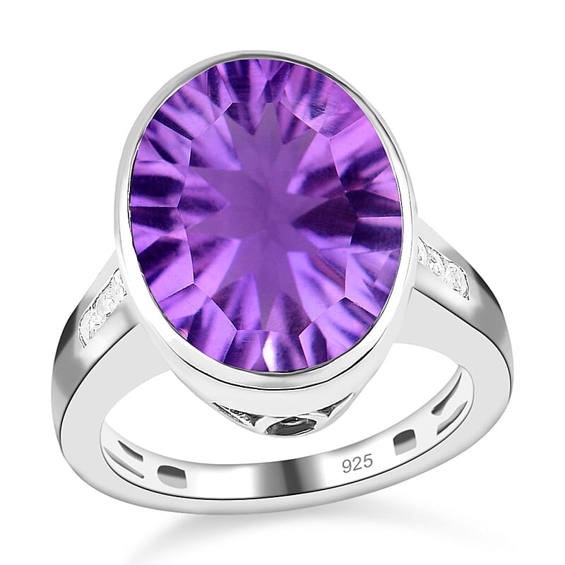 African Amethyst and White Zircon 8.30 ctw Ring in Platinum Over Sterling Silver (Size 10.0)