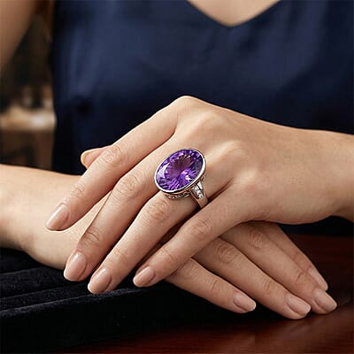 African Amethyst and White Zircon 8.30 ctw Ring in Platinum Over Sterling Silver (Size 10.0)