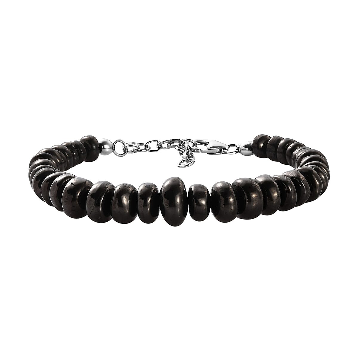 Elite Shungite Tumble Beaded Bracelet in Sterling Silver (6.50-8.50In) 57.00 ctw image number 0