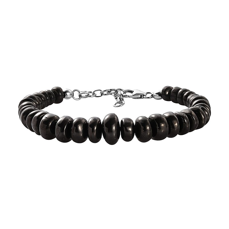 Elite Shungite Tumble Beaded Bracelet in Sterling Silver (6.50-8.50In) 57.00 ctw
