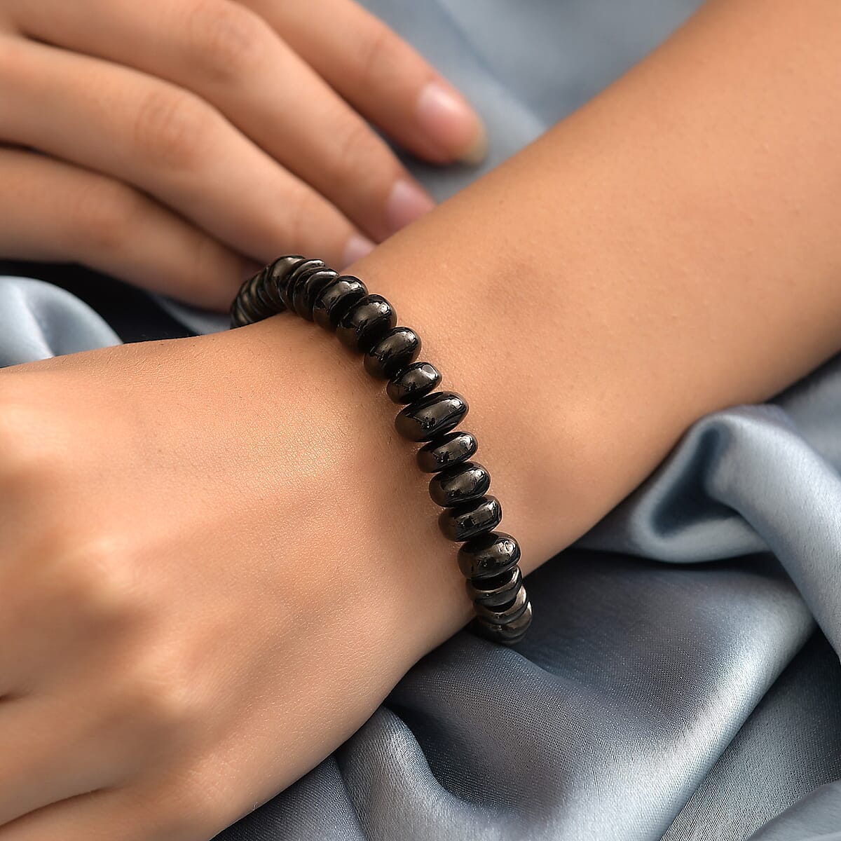 Elite Shungite Tumble Beaded Bracelet in Sterling Silver (6.50-8.50In) 57.00 ctw image number 2