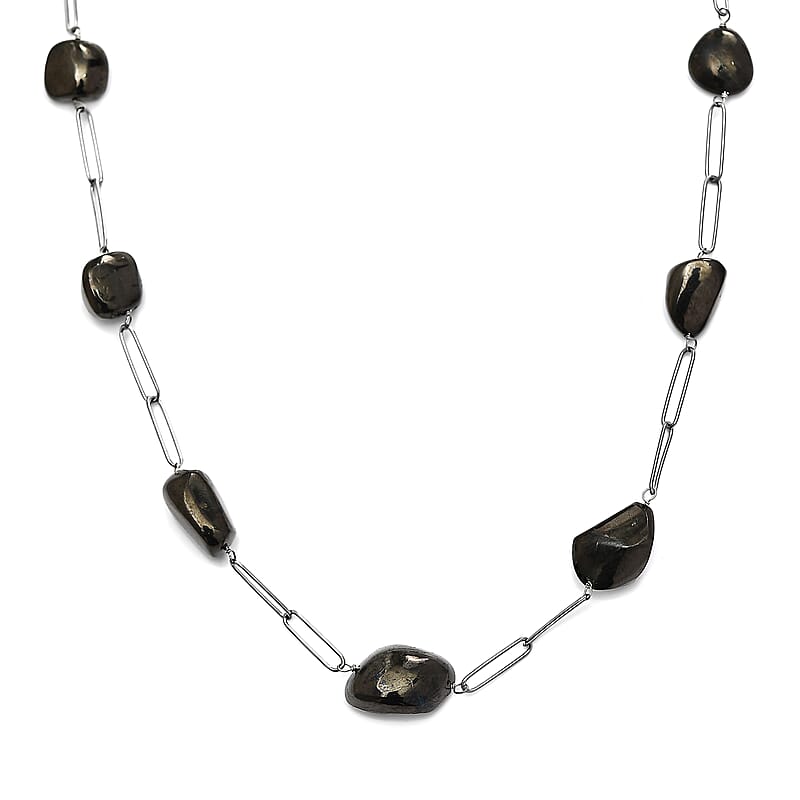 Elite Shungite Station Necklace 20 Inches in Sterling Silver 65.00 ctw