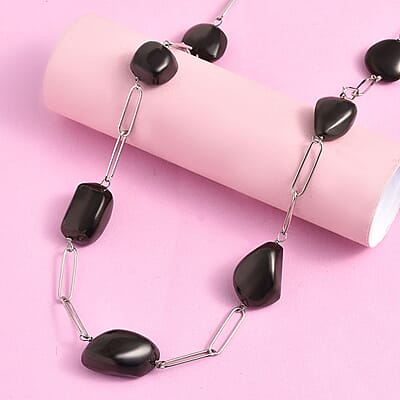 Elite Shungite Station Necklace 20 Inches in Sterling Silver 65.00 ctw