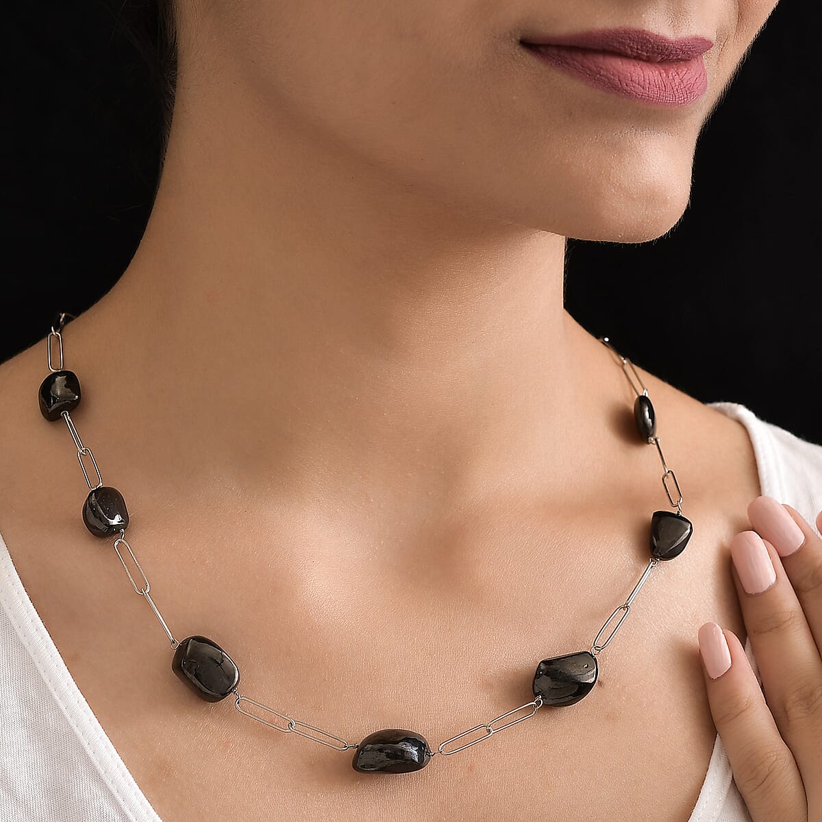 Elite Shungite Station Necklace 20 Inches in Sterling Silver 65.00 ctw image number 2