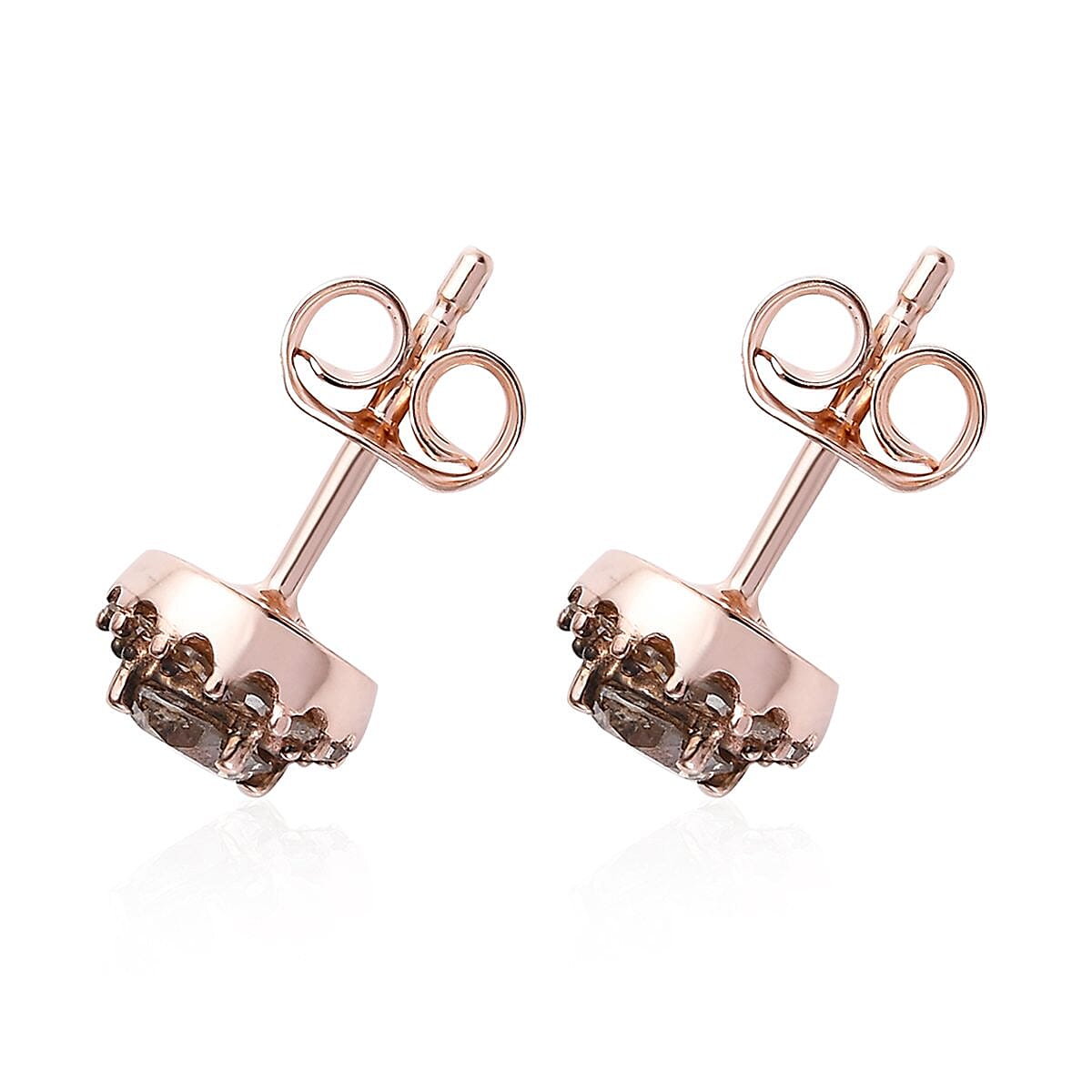 Natural Champagne Diamond Halo Stud Earrings in Vermeil RG Over Sterling Silver 1.00 ctw image number 3