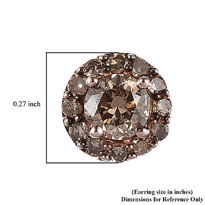 Natural Champagne Diamond Halo Stud Earrings in Vermeil RG Over Sterling Silver 1.00 ctw