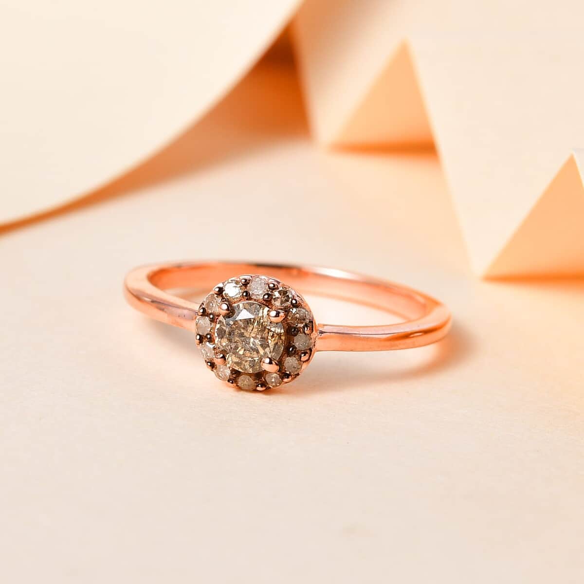 Natural Champagne Diamond Halo Ring in Vermeil Rose Gold Over Sterling Silver 0.50 ctw image number 1