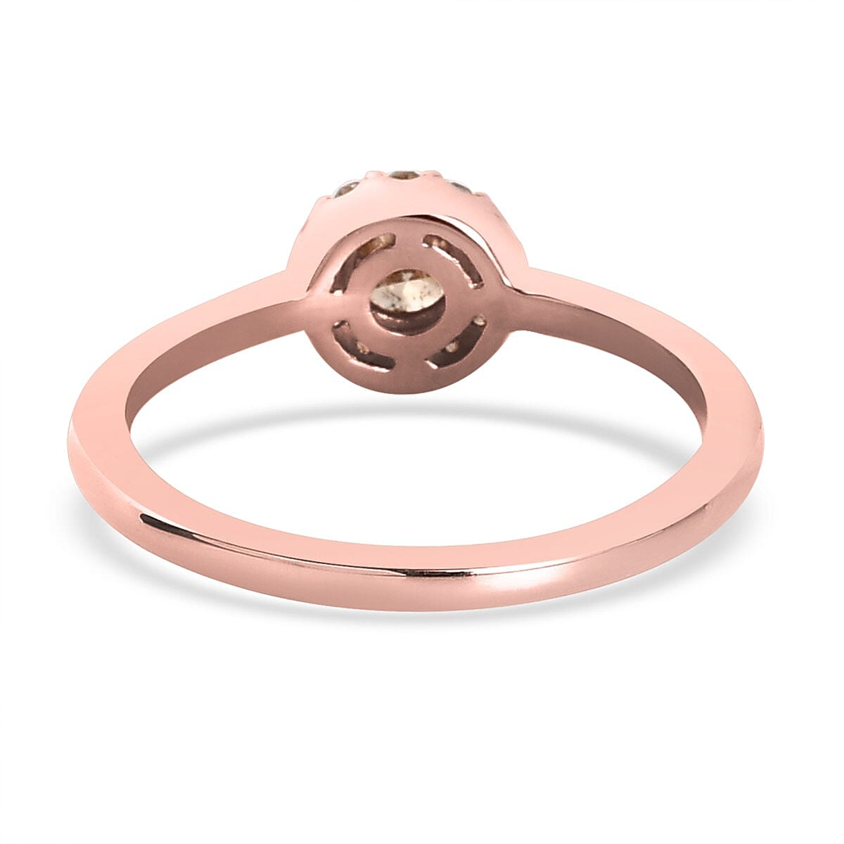 Natural Champagne Diamond Halo Ring in Vermeil Rose Gold Over Sterling Silver (Size 6.0) 0.50 ctw