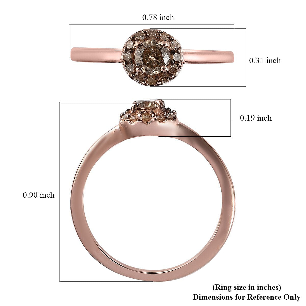 Natural Champagne Diamond Halo Ring in Vermeil Rose Gold Over Sterling Silver (Size 6.0) 0.50 ctw