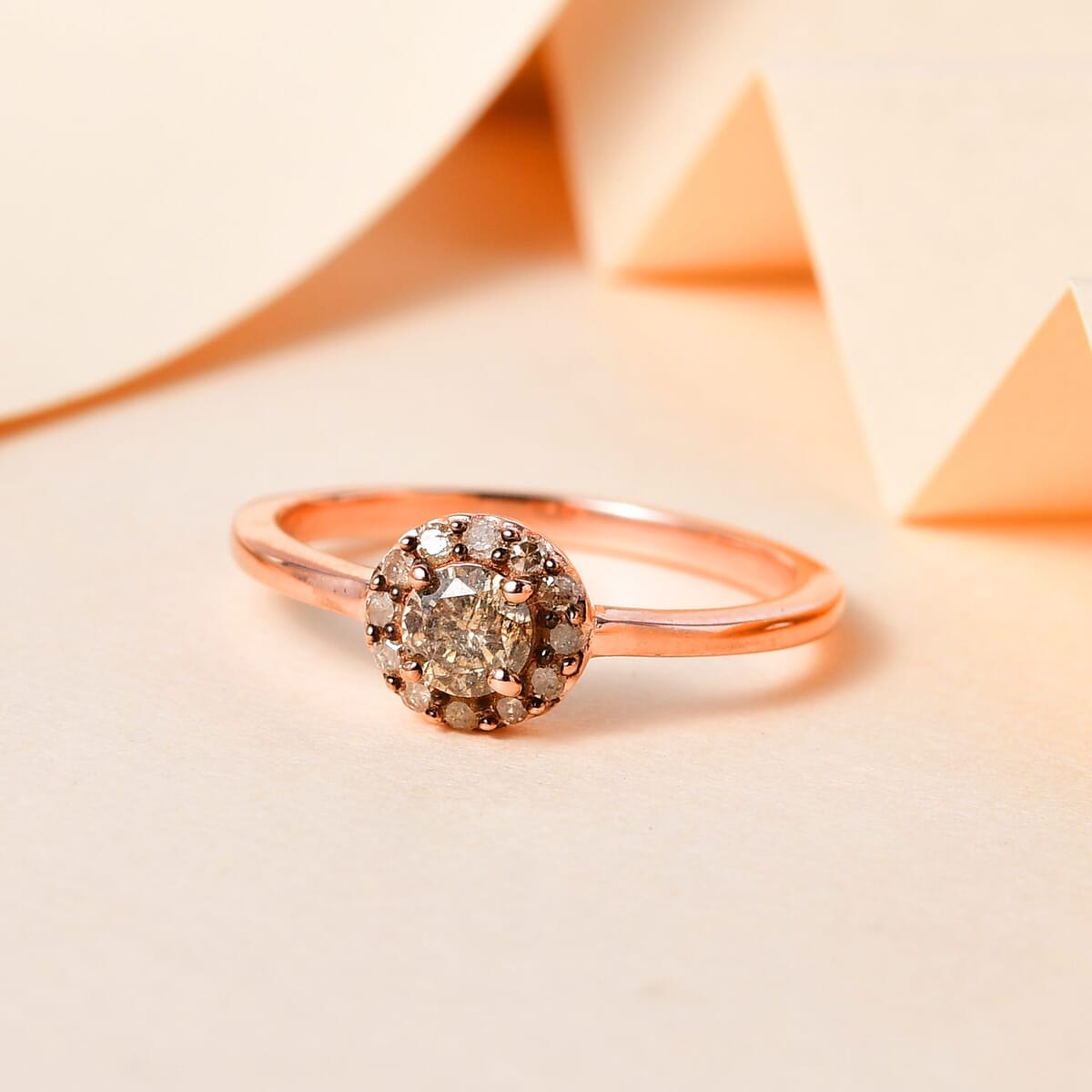 Natural Champagne Diamond Halo Ring in Vermeil Rose Gold Over Sterling Silver (Size 9.0) 0.50 ctw image number 1