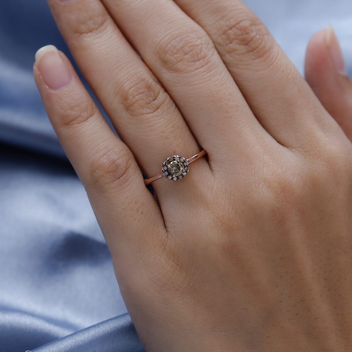 Natural Champagne Diamond Halo Ring in Vermeil Rose Gold Over Sterling Silver (Size 9.0) 0.50 ctw image number 2