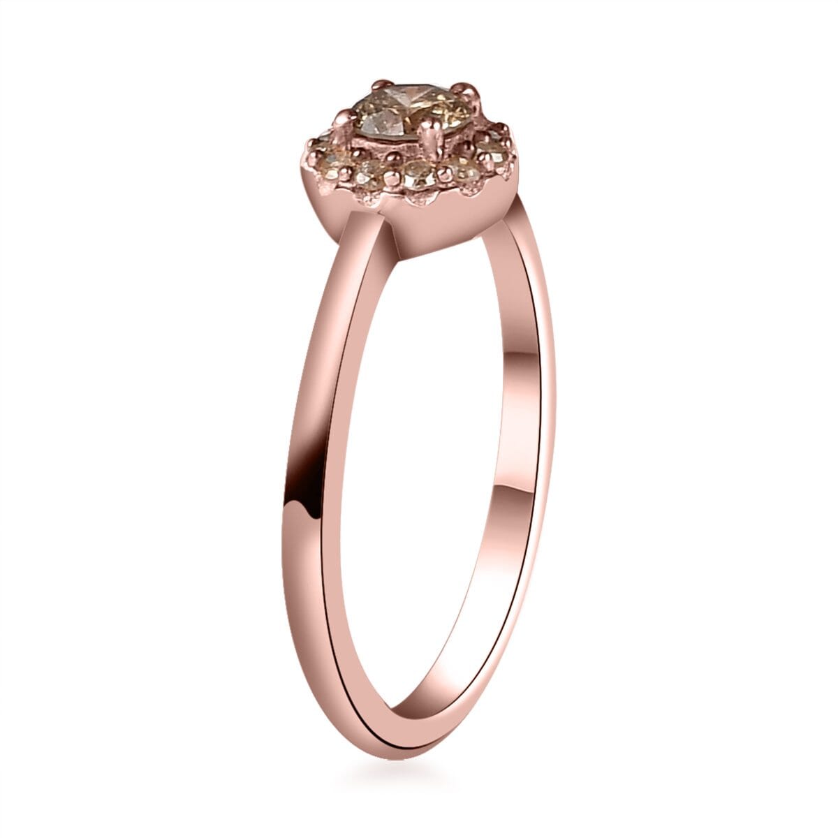 Natural Champagne Diamond Halo Ring in Vermeil Rose Gold Over Sterling Silver (Size 9.0) 0.50 ctw image number 3