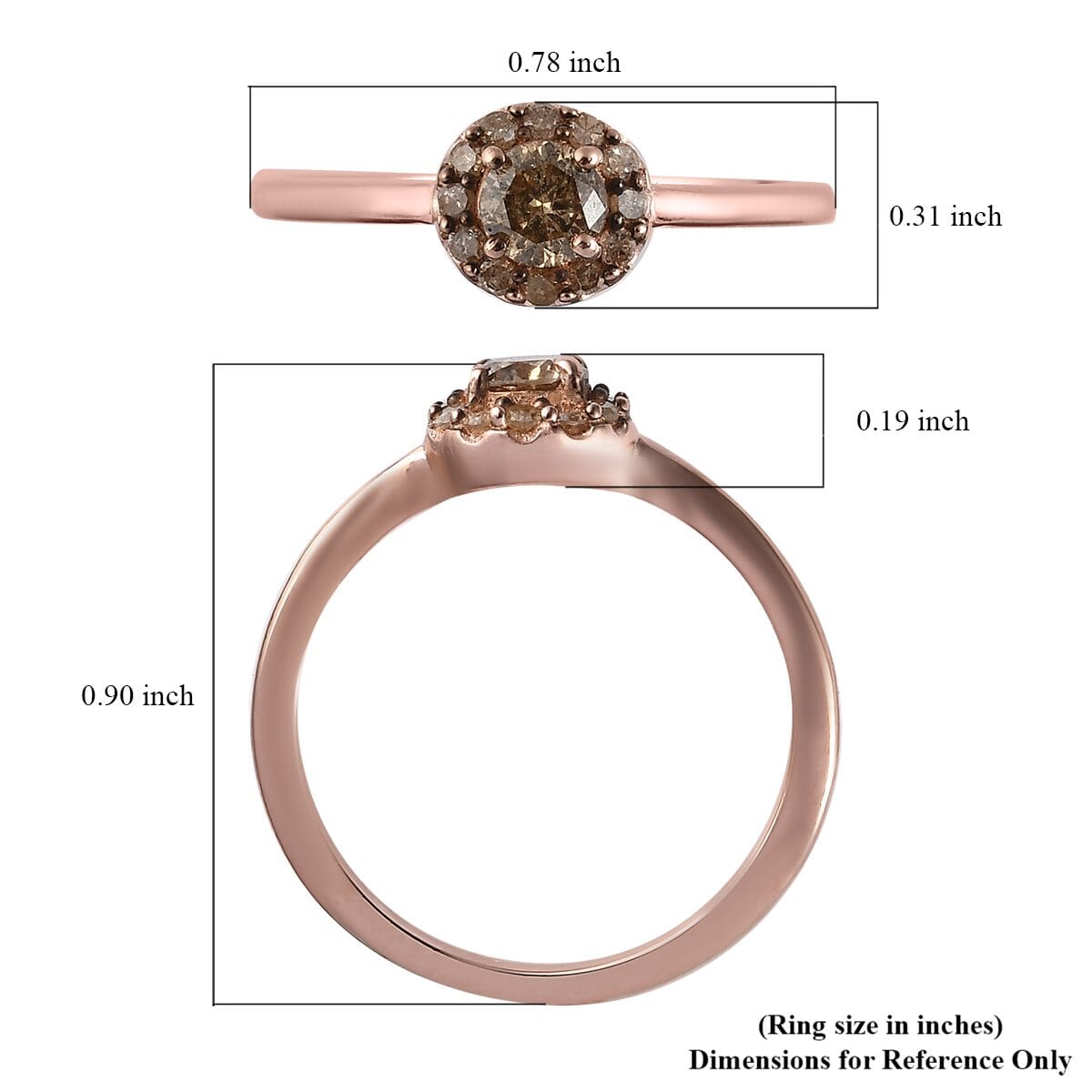 Natural Champagne Diamond Halo Ring in Vermeil Rose Gold Over Sterling Silver (Size 9.0) 0.50 ctw image number 5