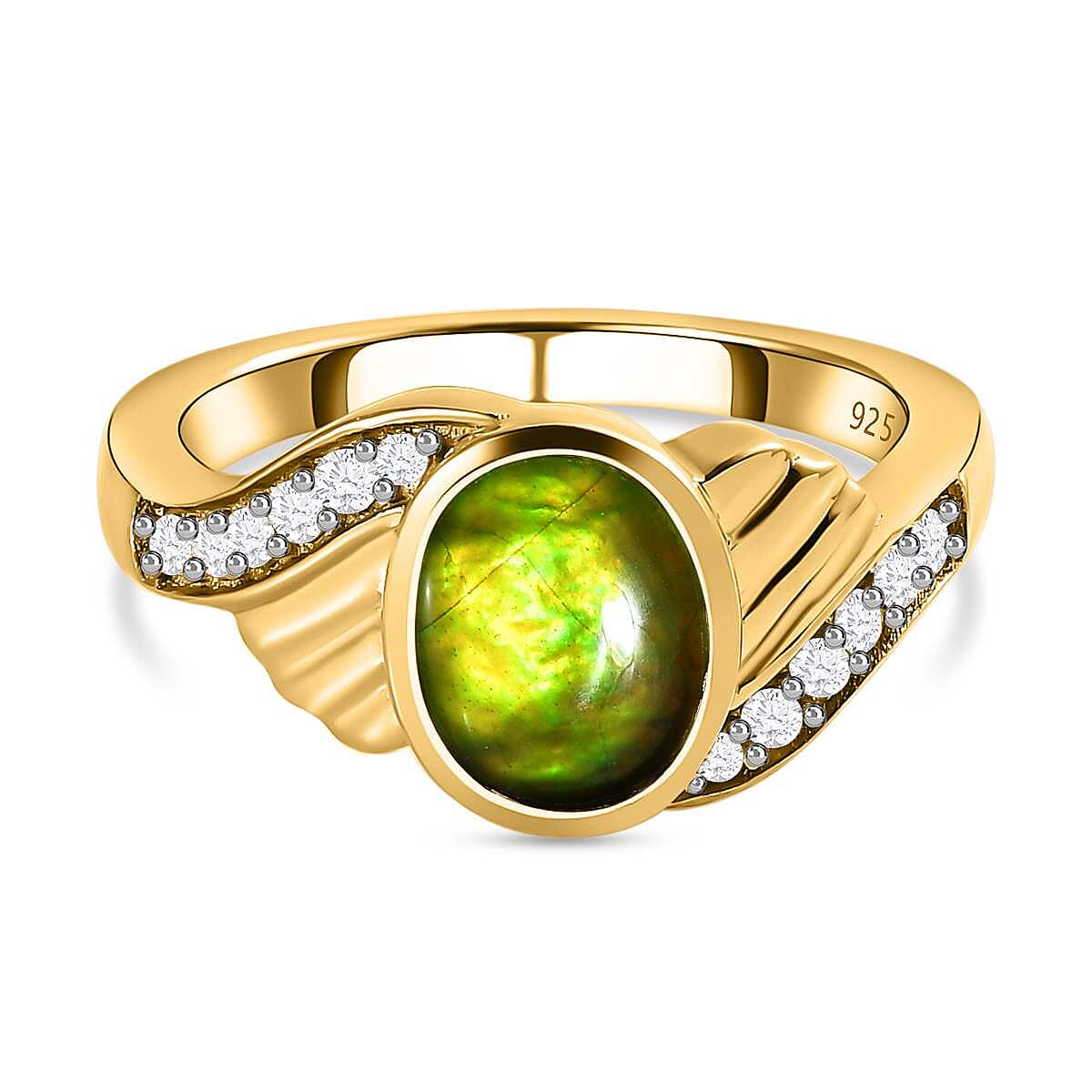 Ammolite and White Zircon 1.83 ctw Ring in 18K Vermeil Yellow Gold Over Sterling Silver (Size 8.0)