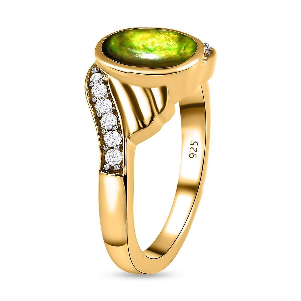 Ammolite and White Zircon 1.83 ctw Ring in 18K Vermeil Yellow Gold Over Sterling Silver (Size 8.0)