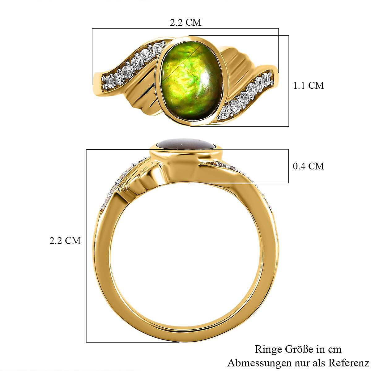 Ammolite and White Zircon 1.83 ctw Ring in 18K Vermeil Yellow Gold Over Sterling Silver (Size 8.0)