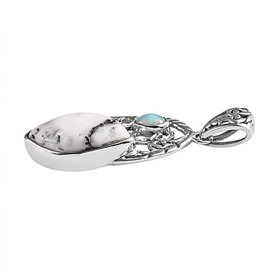 White Buffalo and Ethiopian Welo Opal Fancy Pendant in Sterling Silver 9.40 ctw