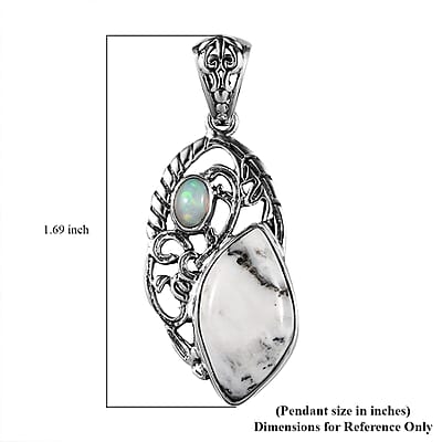 White Buffalo and Ethiopian Welo Opal Fancy Pendant in Sterling Silver 9.40 ctw
