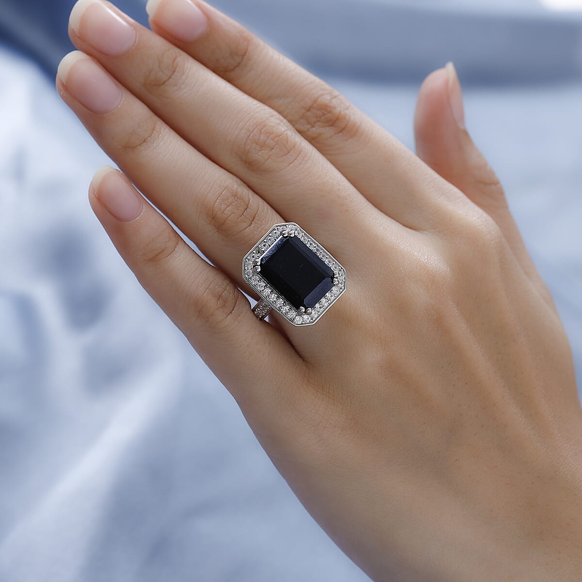 Australian Black Tourmaline and Natural White Zircon Ring in Platinum Over Sterling Silver 14.85 ctw image number 2