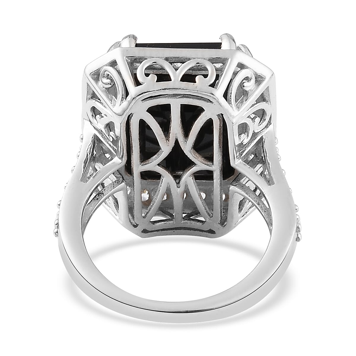 Australian Black Tourmaline and Natural White Zircon Ring in Platinum Over Sterling Silver 14.85 ctw image number 4