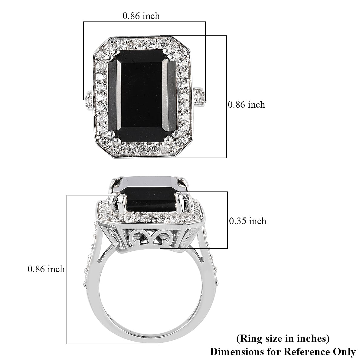 Australian Black Tourmaline and Natural White Zircon Ring in Platinum Over Sterling Silver (Size 10.0) 14.85 ctw
