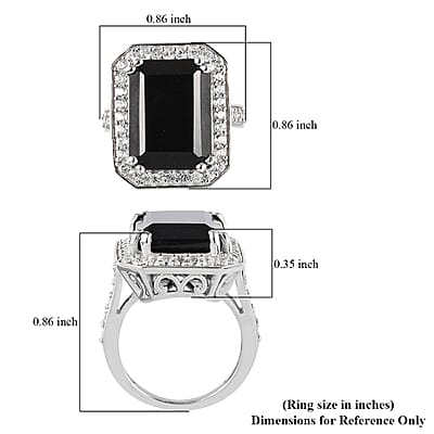 Australian Black Tourmaline and Natural White Zircon Ring in Platinum Over Sterling Silver (Size 10.0) 14.85 ctw