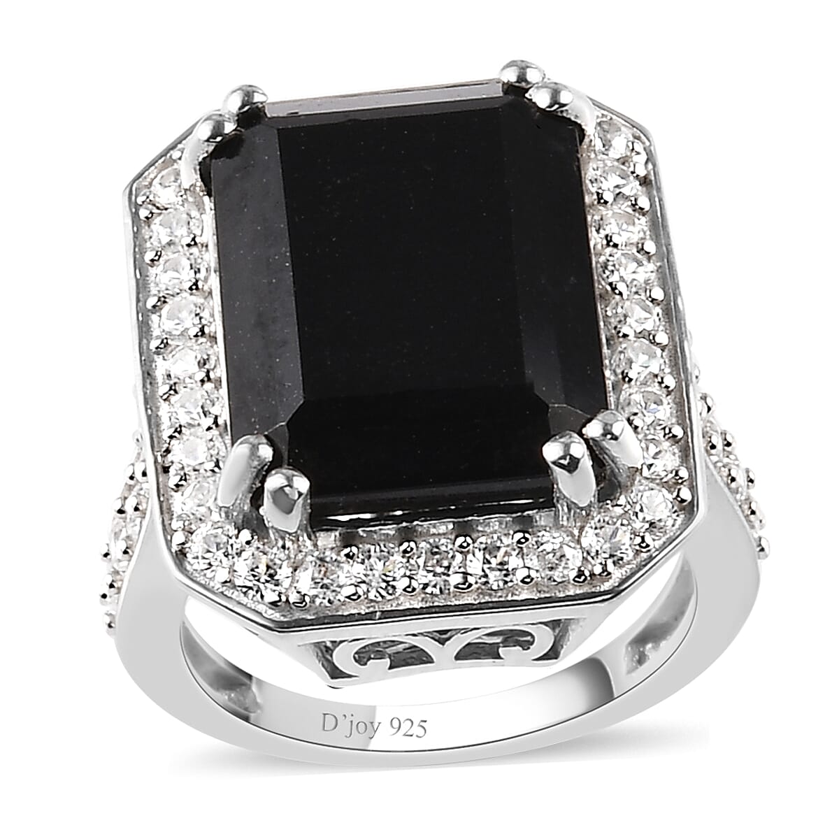 Australian Black Tourmaline and Natural White Zircon Ring in Platinum Over Sterling Silver (Size 6.0) 14.85 ctw