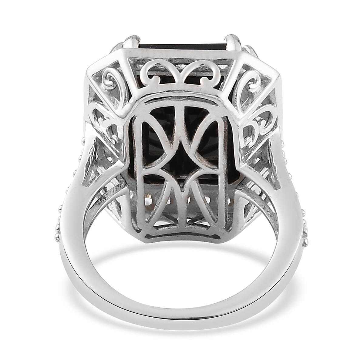 Australian Black Tourmaline and Natural White Zircon Ring in Platinum Over Sterling Silver (Size 6.0) 14.85 ctw