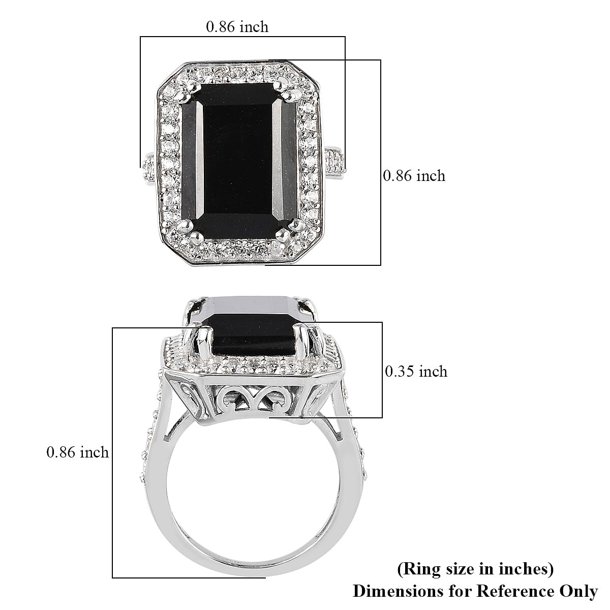 Australian Black Tourmaline and Natural White Zircon Ring in Platinum Over Sterling Silver (Size 6.0) 14.85 ctw