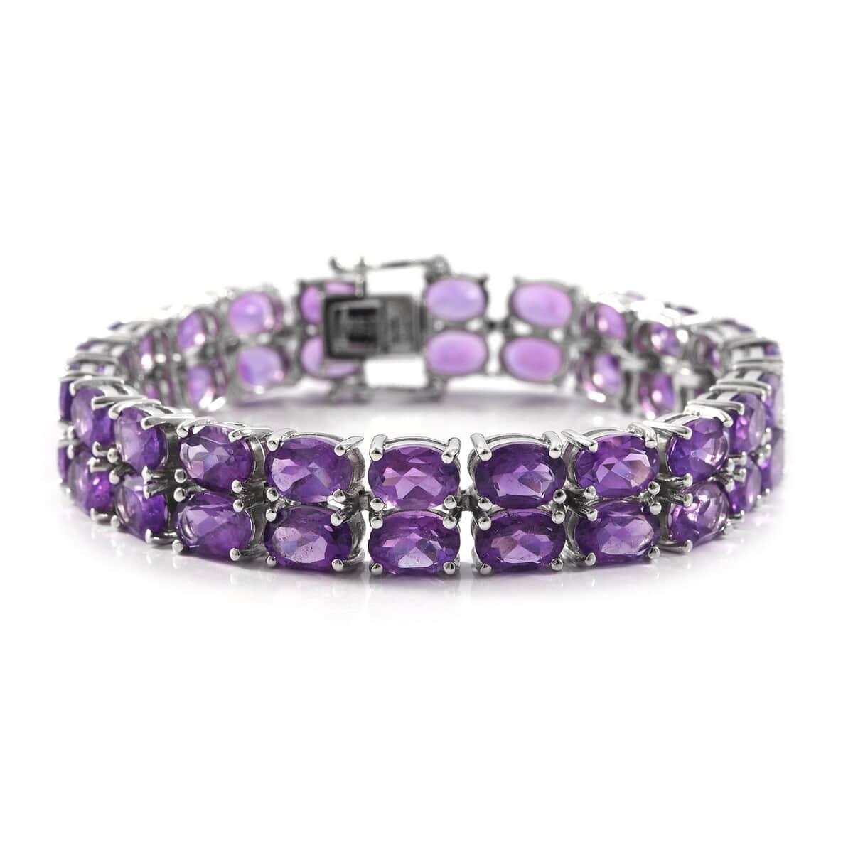 Lusaka Amethyst Double-Row Tennis Bracelet in Platinum Over Sterling Silver (6.50 In) 16.85 Grams 31.65 ctw image number 0