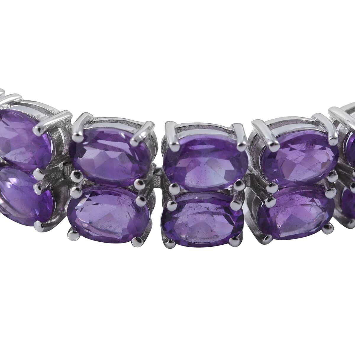 Lusaka Amethyst Double-Row Tennis Bracelet in Platinum Over Sterling Silver (6.50 In) 16.85 Grams 31.65 ctw image number 1