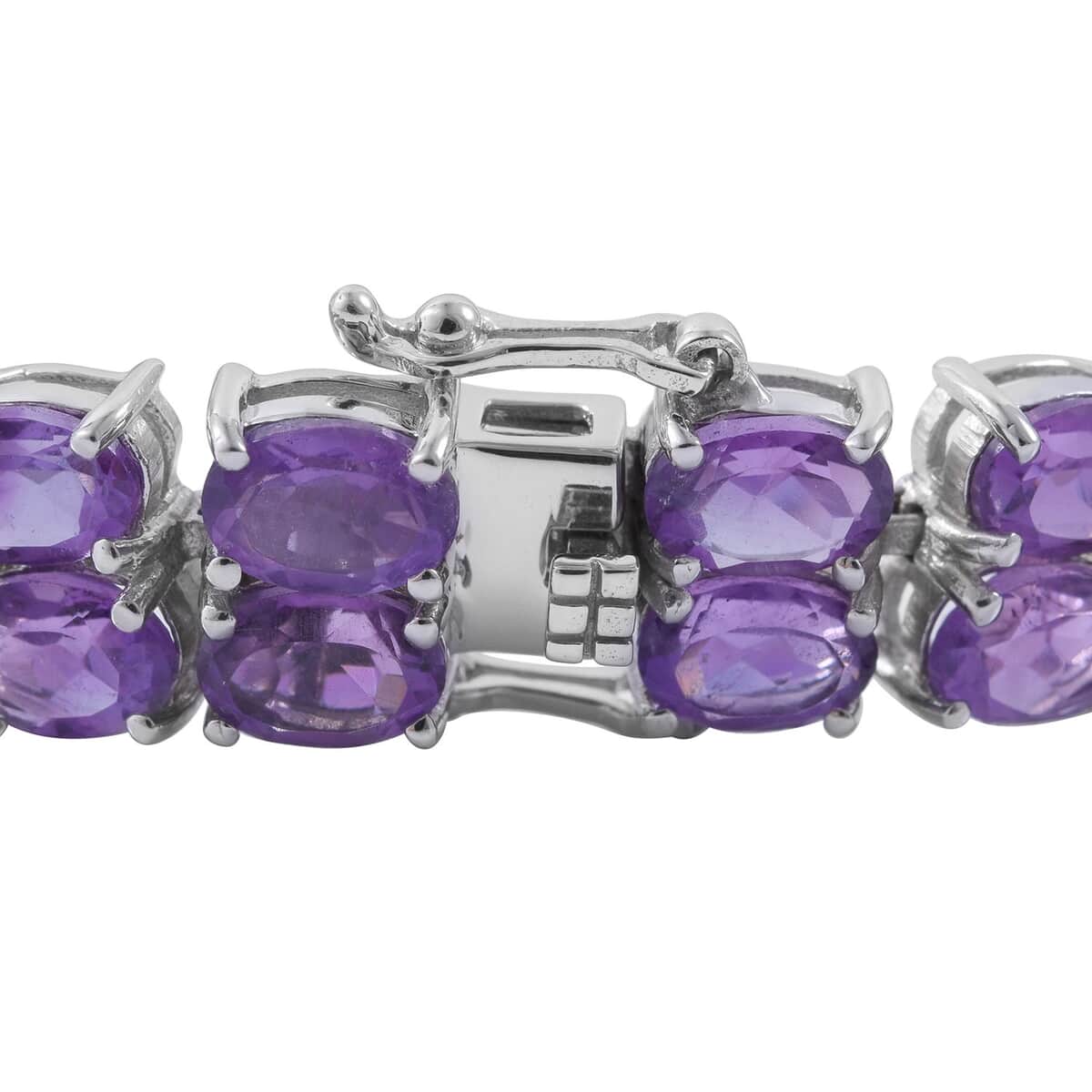 Lusaka Amethyst Double-Row Tennis Bracelet in Platinum Over Sterling Silver (6.50 In) 16.85 Grams 31.65 ctw image number 2