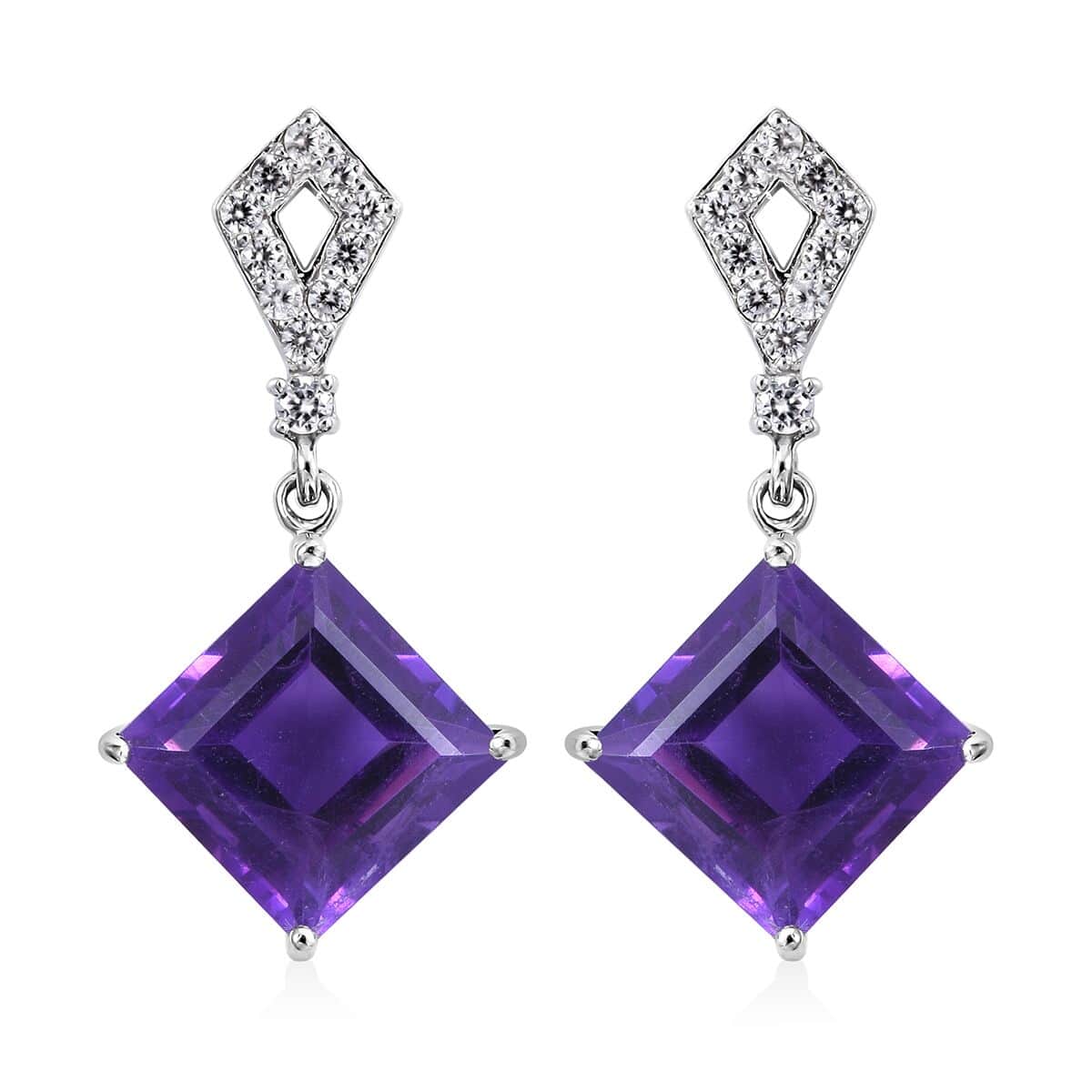 Lusaka Amethyst and Natural White Zircon Earrings in Platinum Over Sterling Silver 10.65 ctw image number 0