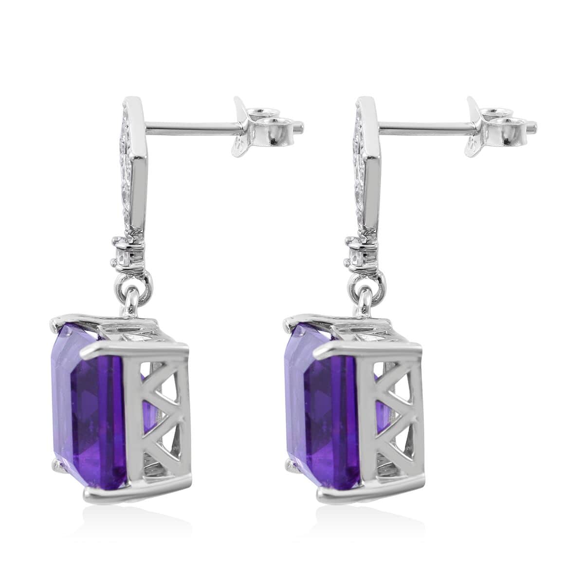 Lusaka Amethyst and Natural White Zircon Earrings in Platinum Over Sterling Silver 10.65 ctw image number 2
