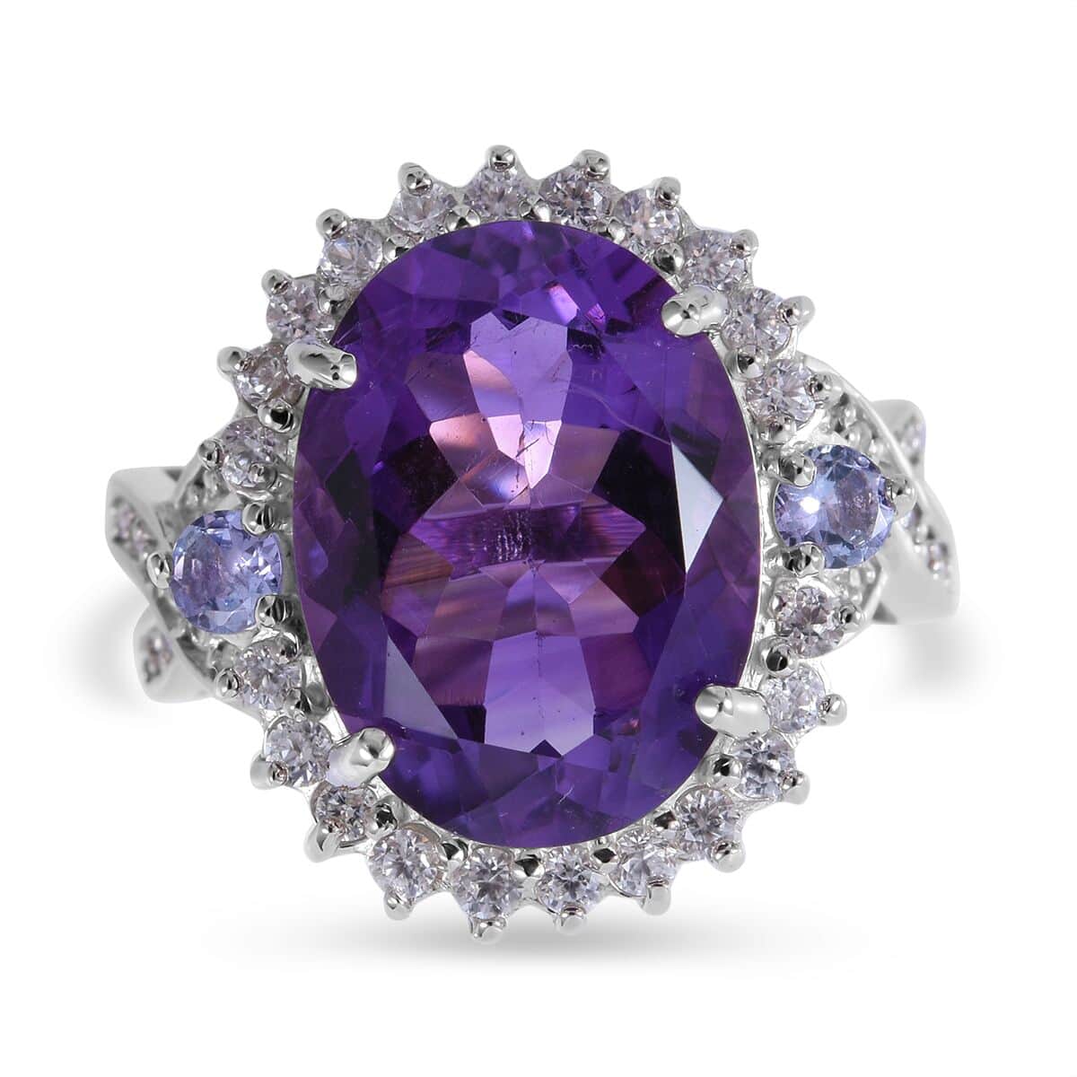 Lusaka Amethyst and Multi Gemstone Ring in Platinum Over Sterling Silver 9.80 ctw image number 0