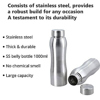 Homesmart Set of 2 Stainless Steel Belly Bottle -Silver (33.8 oz)