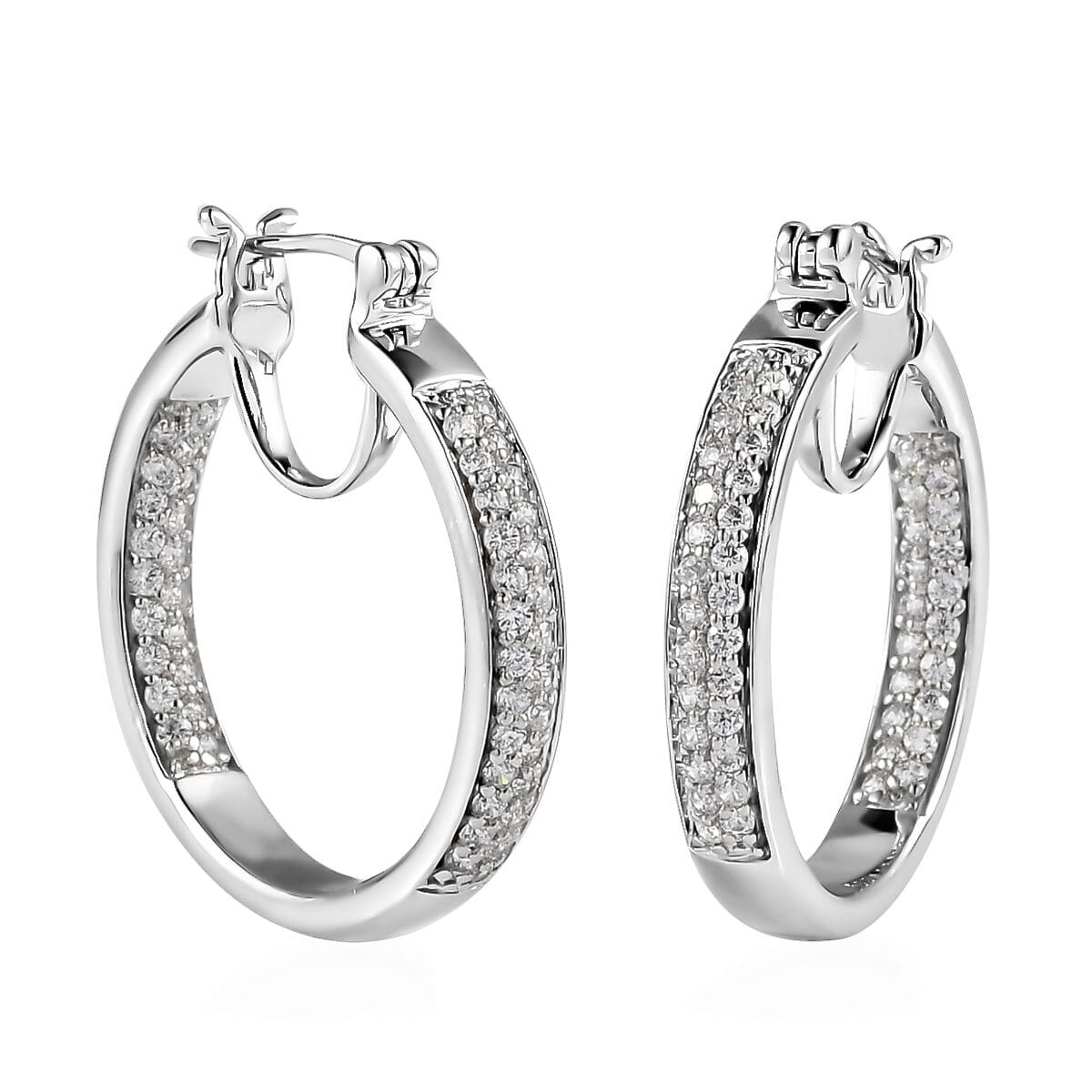 KARIS Simulated Diamond Hoop Earrings in Platinum Bond 2.65 ctw image number 0