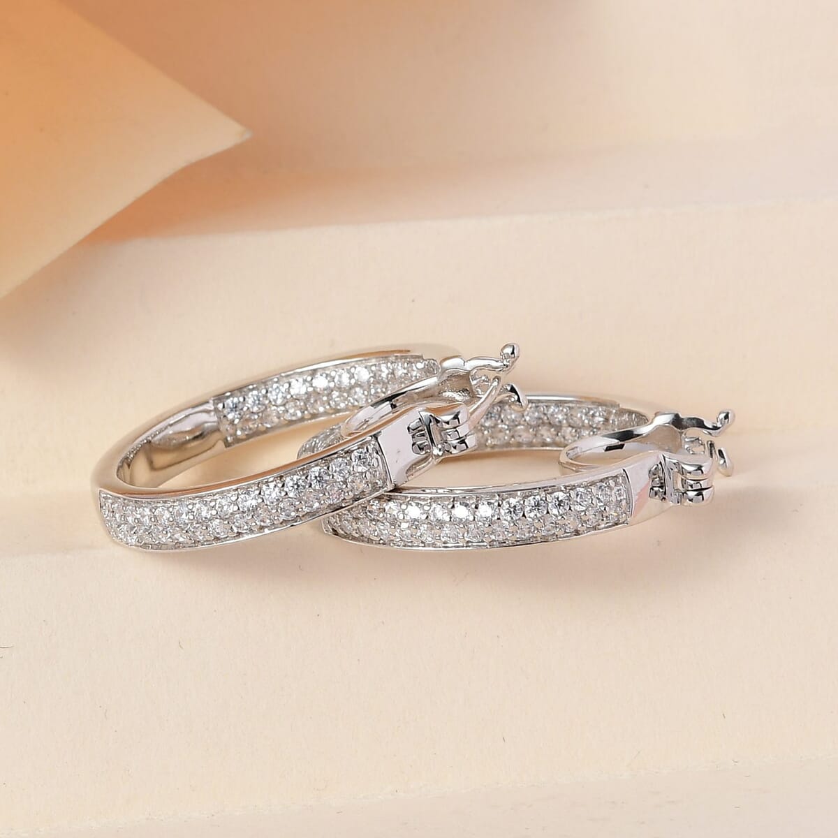 KARIS Simulated Diamond Hoop Earrings in Platinum Bond 2.65 ctw image number 1