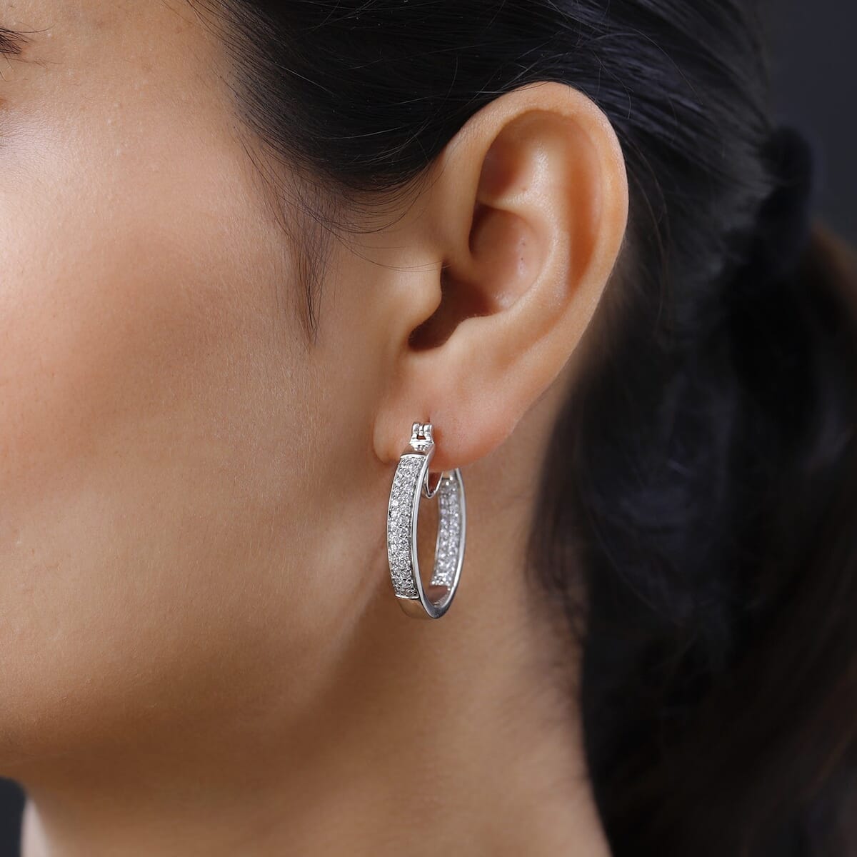 KARIS Simulated Diamond Hoop Earrings in Platinum Bond 2.65 ctw image number 2