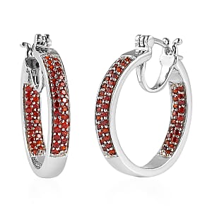 Karis Simulated Red Color Diamond Hoop Earrings in Platinum Bond 2.60 ctw