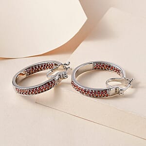 Karis Simulated Red Color Diamond Hoop Earrings in Platinum Bond 2.60 ctw