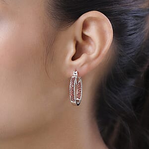 Karis Simulated Red Color Diamond Hoop Earrings in Platinum Bond 2.60 ctw