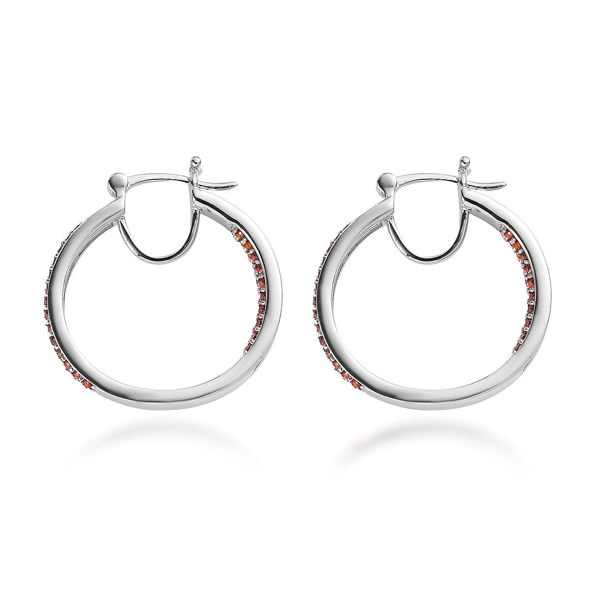 Karis Simulated Red Color Diamond Hoop Earrings in Platinum Bond 2.60 ctw image number 3